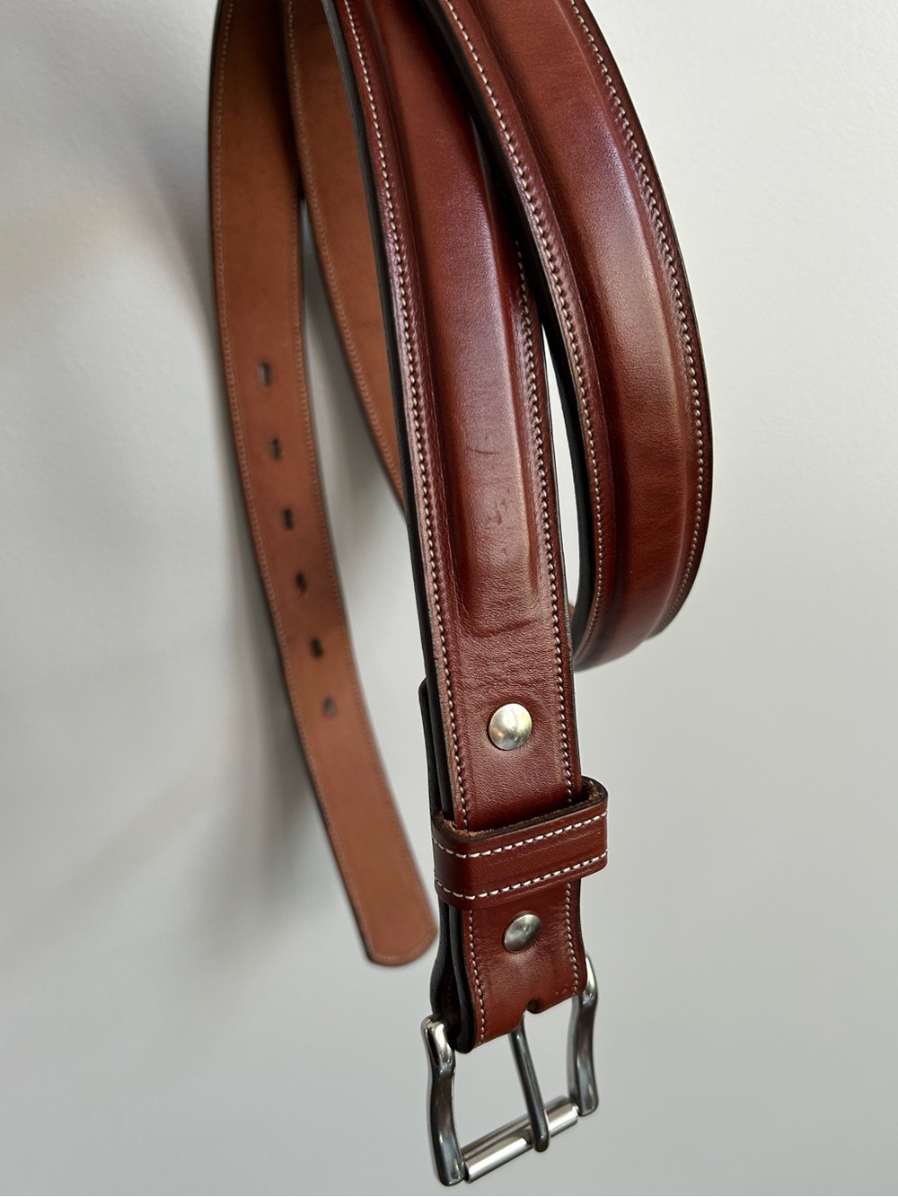 HANKS BELTS Leather Belt MENS 1.25” Width English Bridle Saddle Brown USA 46